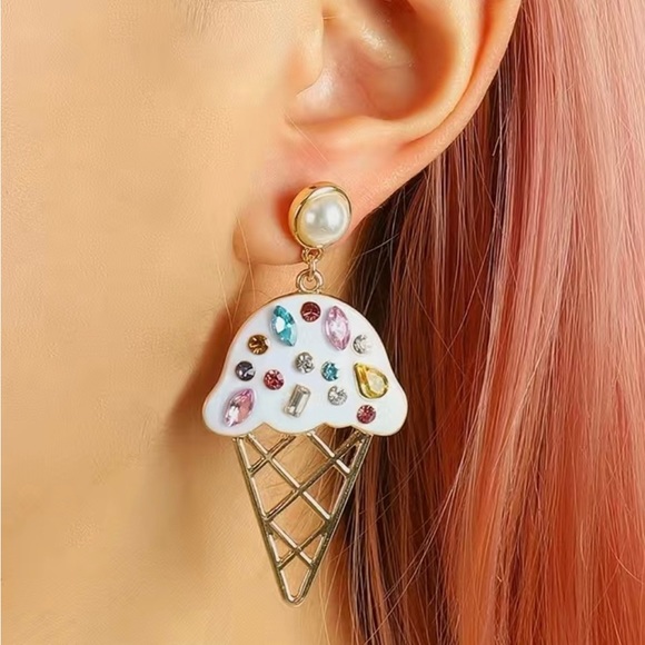 🍦Jewelled Ice Cream Cone Fashion Earrings - Picture 2 of 5